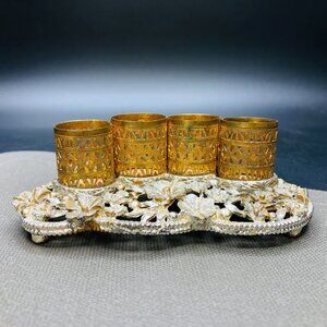 Vintage SAM FINK Ormolu Filigree Lipstick Holder Tray Hollywood Regency Vanity